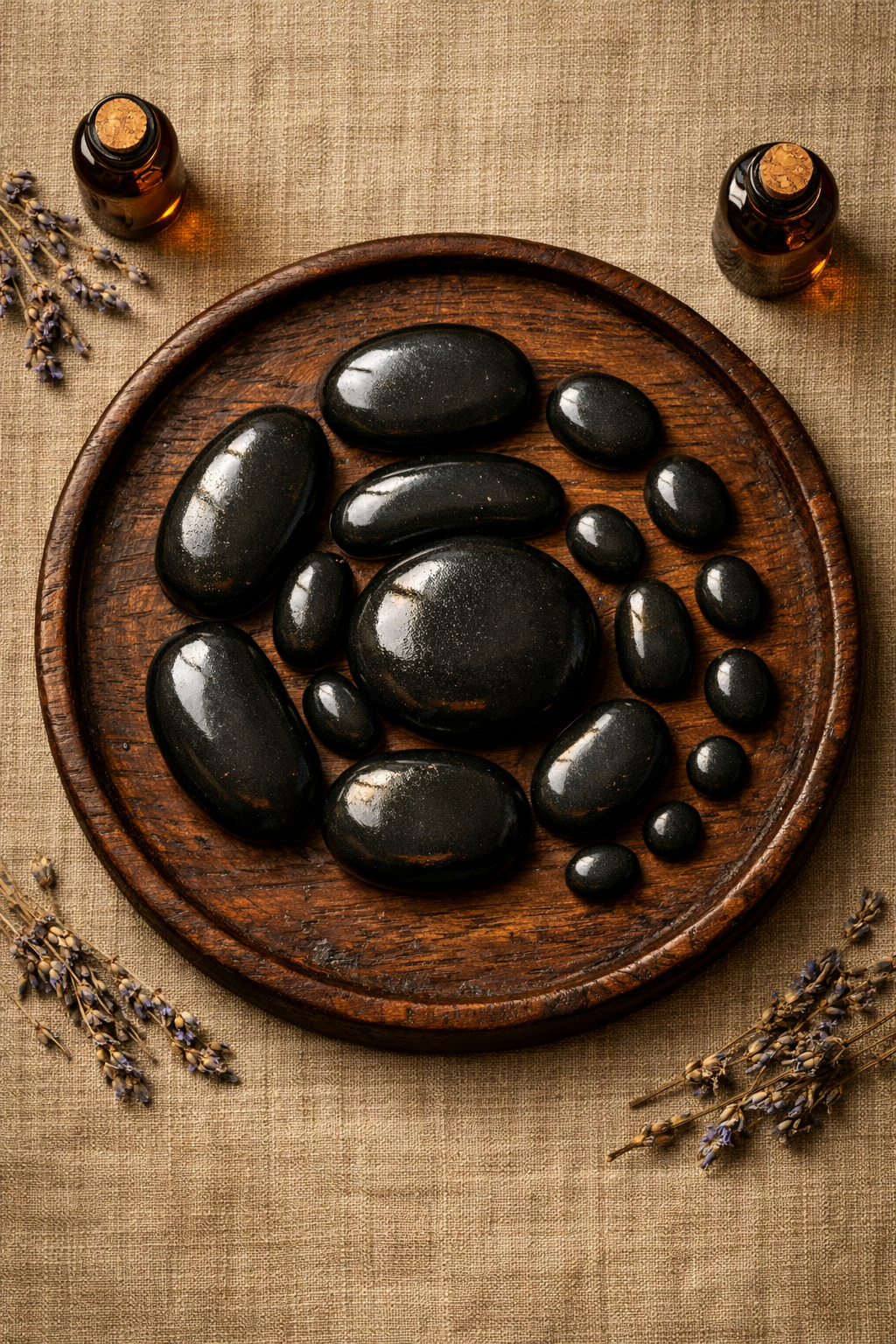 Sıcak bazalt taşları hazırlık tabağında bekliyor